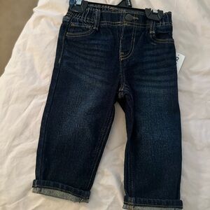 Dark Blue Cropped Jeans with Cuffed Hem
